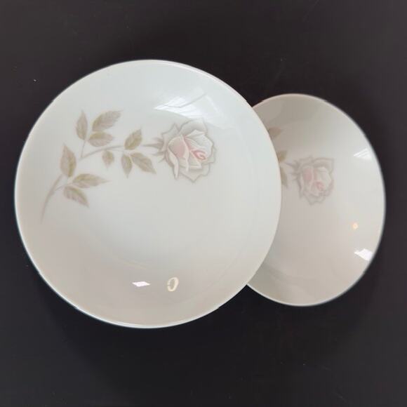 Noritake Edenrose 2 Fruit/Dessert (Sauce) Bowls Gray/Pink/White Roses VTG - Picture 8 of 13